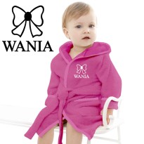 Baby and Toddler Baby Bow With Custom Text Design Embroidered Hooded Bathrobe in Contrast Color 100% Cotton